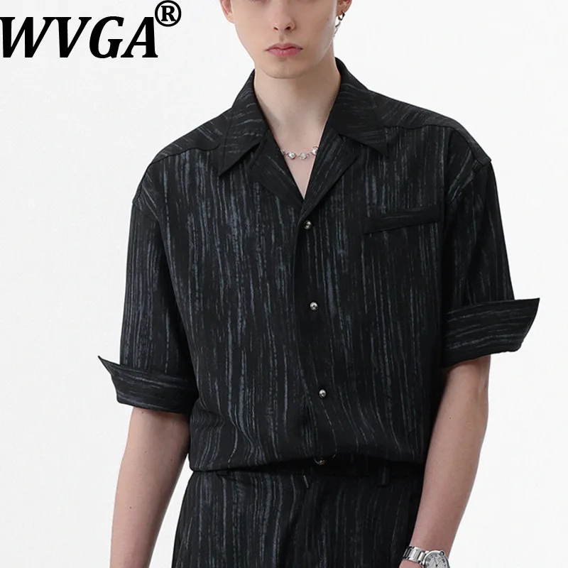 

WVGA весна лето новые мужские винтажные модные рубашки с кубинским воротником нишевые шикарные повседневные высококачественные топы с короткими рукавами уличная одежда Ins W17998