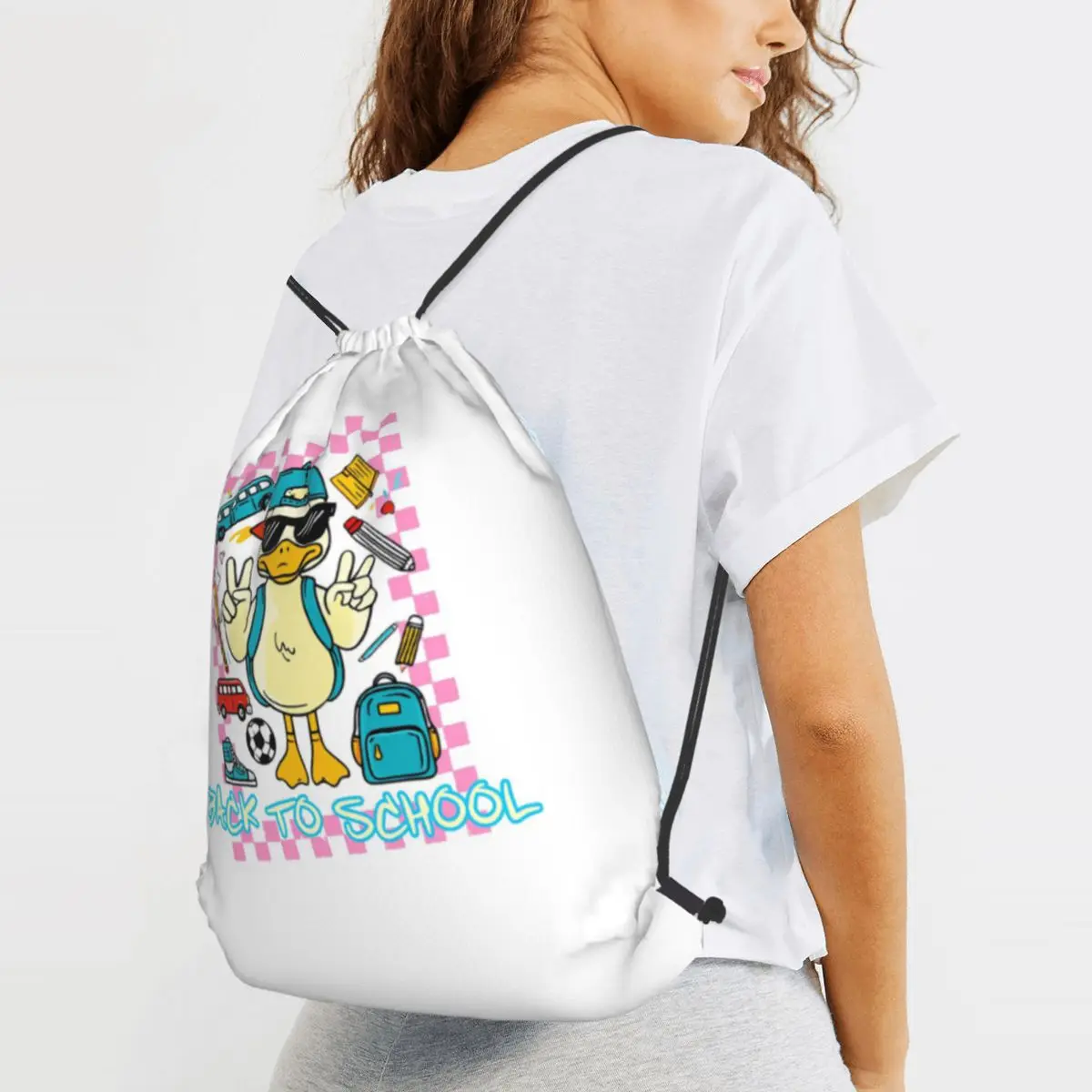 Preppy Back To School, First Day Of School Goose Backpacks Casual Drawstring Bags Sundries Bag Book Bags for Travel Students