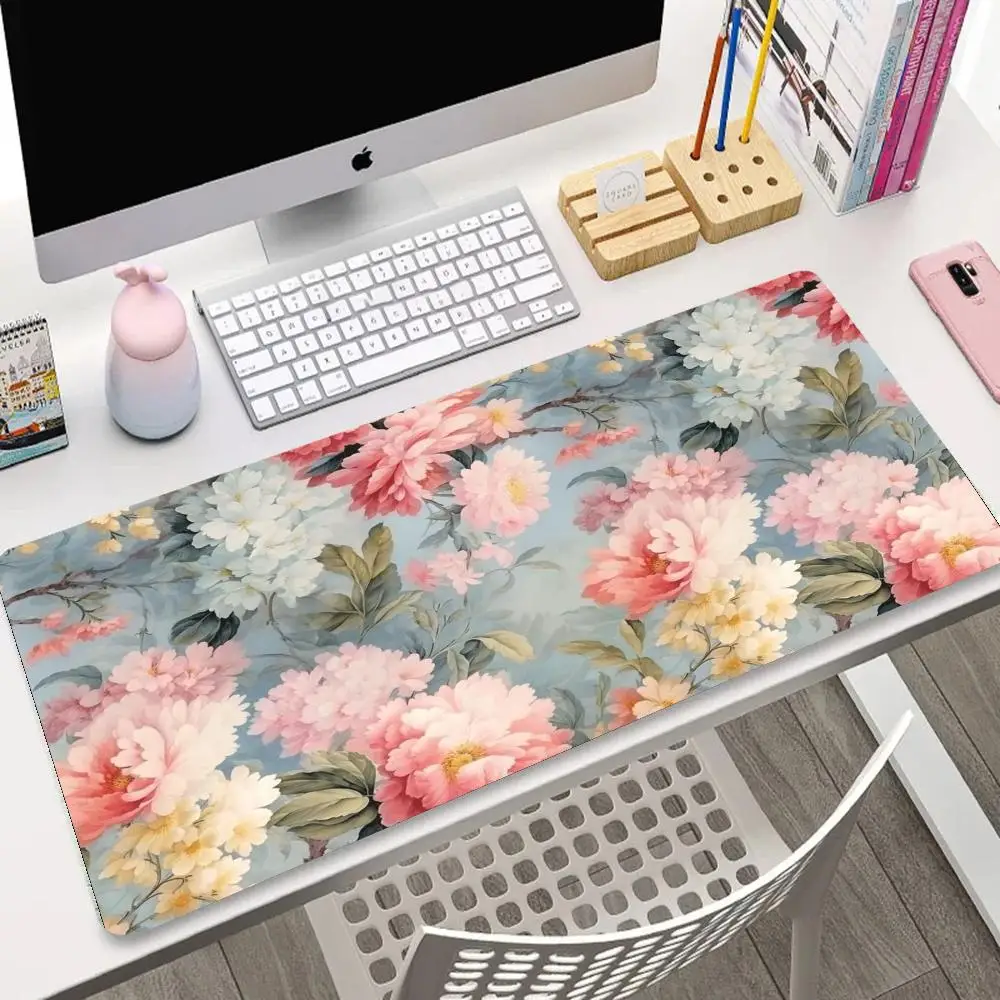 

Большой резиновый противоскользящий коврик для мыши с цветочным узором в стиле ретро, цвета дофамина, коврики для офисных компьютеров, аксессуары для клавиатуры ноутбука