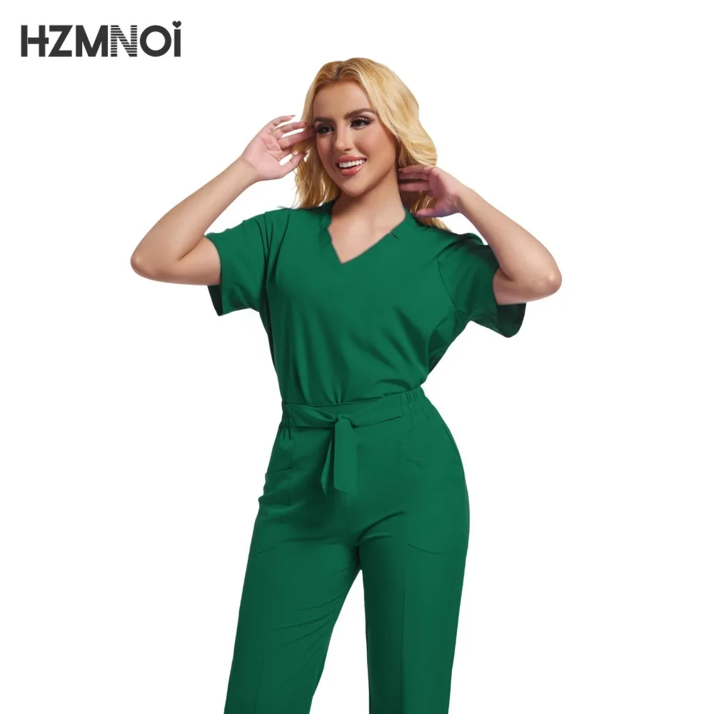 HZMNOI Medical Uniforms Women Scrubs Sets Nurse Nursing Work Clothes Beauty Salon Spa   Surgical Suit Lab Hospital Overall