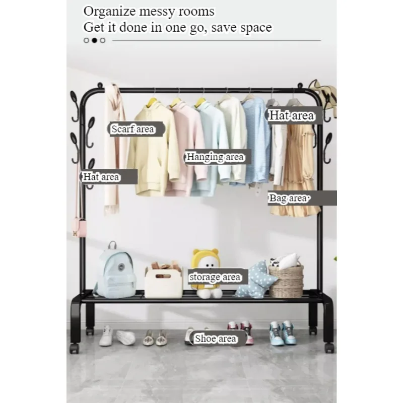 Coat rack, balcony drying rack, bold hanging hanger, drying rack, movable household floor-to-ceiling storage double rod