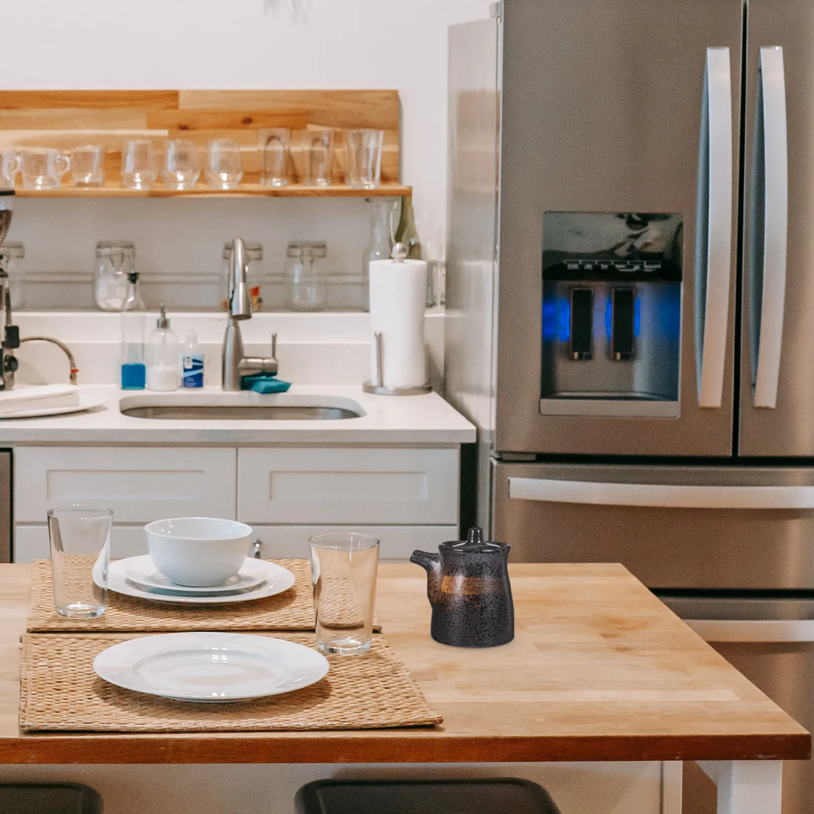 Dispensador de salsa de soja de cerámica, botella de condimentos multifunción de estilo japonés para almacenamiento de aceite, vinagre y salsa picante, 2 uds.