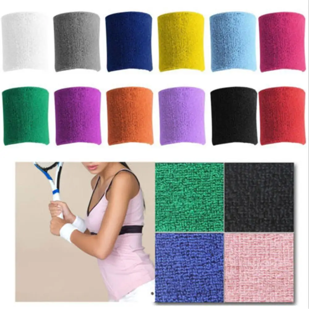 8x8cm Wrist Sweatband Tennis Sport Wristband Volleyball Gym Wrist Brace Support Sweat Band Towel Bracelet Protector wholesale