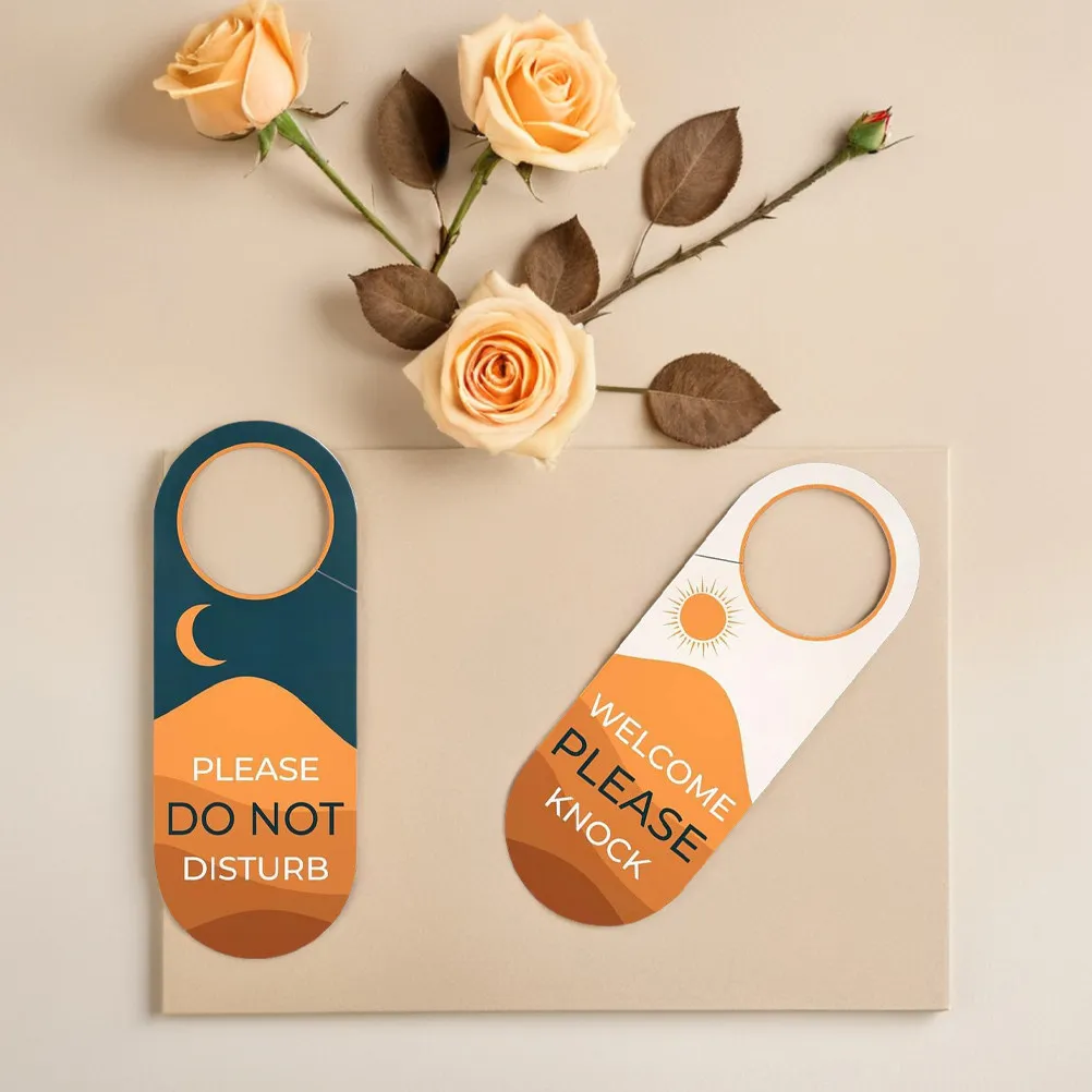 2Pcs Dual-Side Door Hanger Sign Do Not Disturb Reverse Welcome Please Knock Thickened Paper Hanging Privacy Sign for Hotel