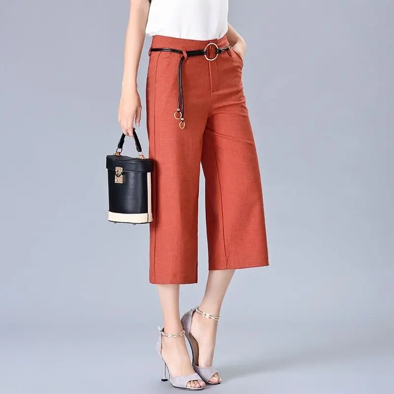 

Wide-leg Pants for Women's Summer Thin Cropped Pants New Summer High-waist Korean Loose Drooping Cropped Pants