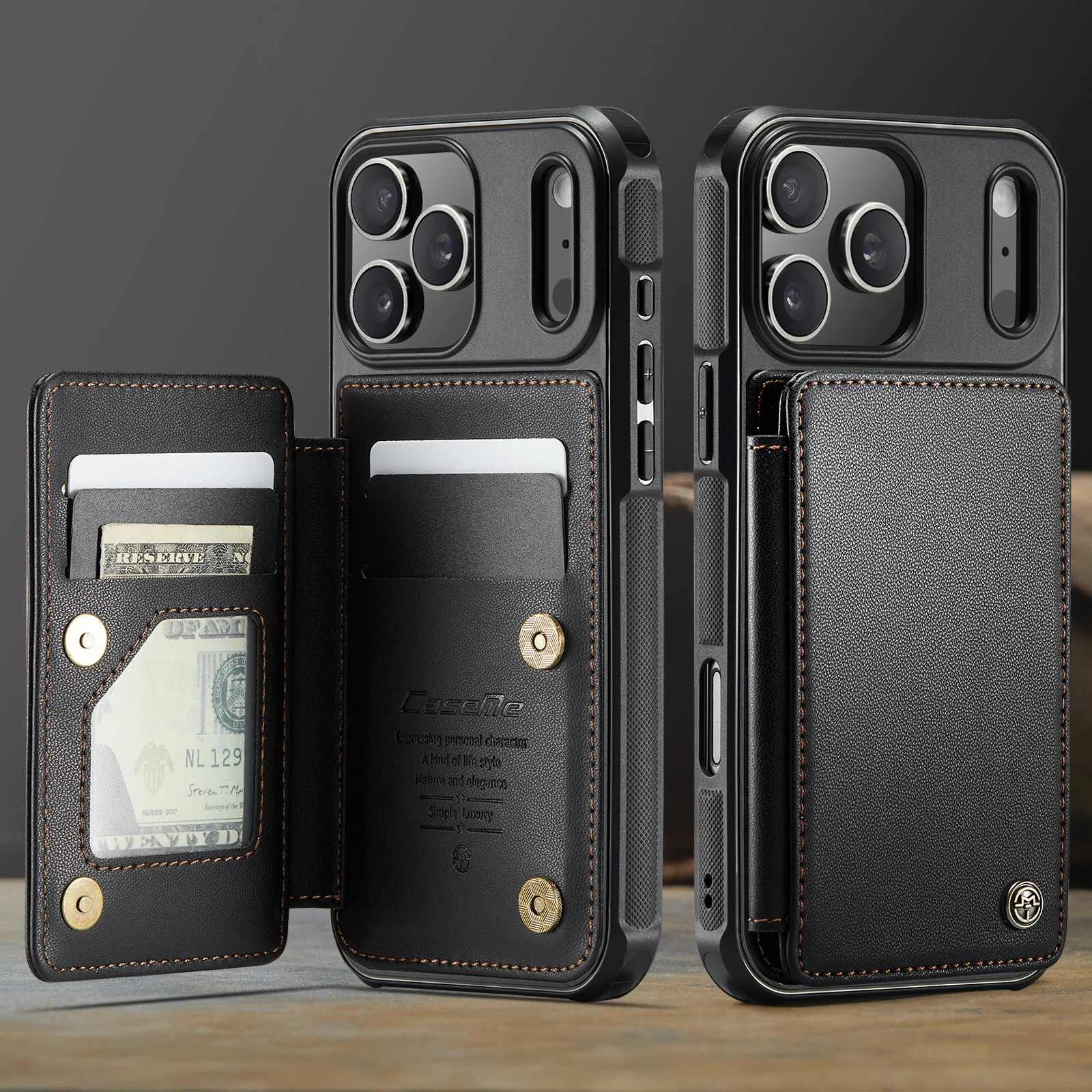

CaseMe-C22 Wallet Card Holder Case for iPhone 17 Pro Max 17 Air 17 Pro 16 15 14 13 12 11 Pro Max XS XR Leather Cove Protector