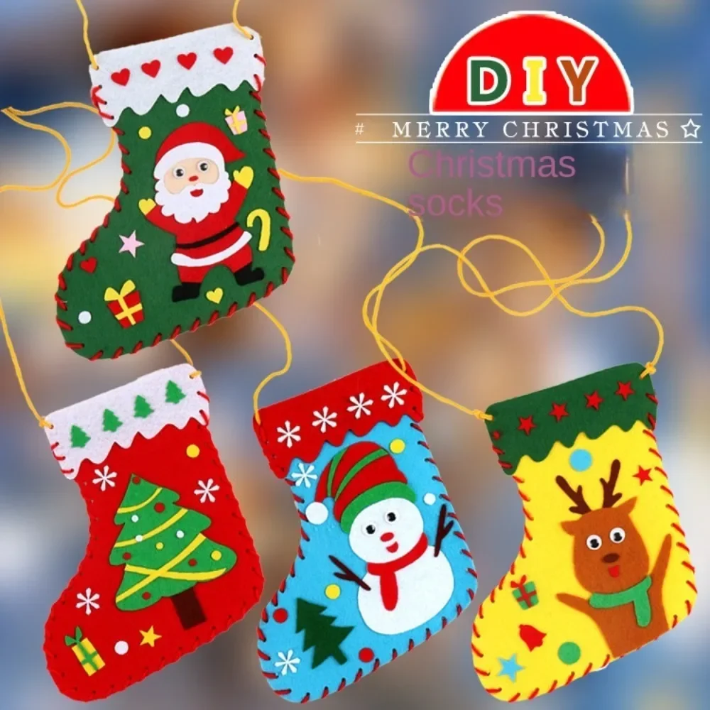 Kinder DIY Weihnachtssocken Material Kit Puzzlespiel Handgemachtes Spielzeug Frühes Lernen Lernspielzeug für Kinder Handwerk Geschenk Weihnachtsdekoration