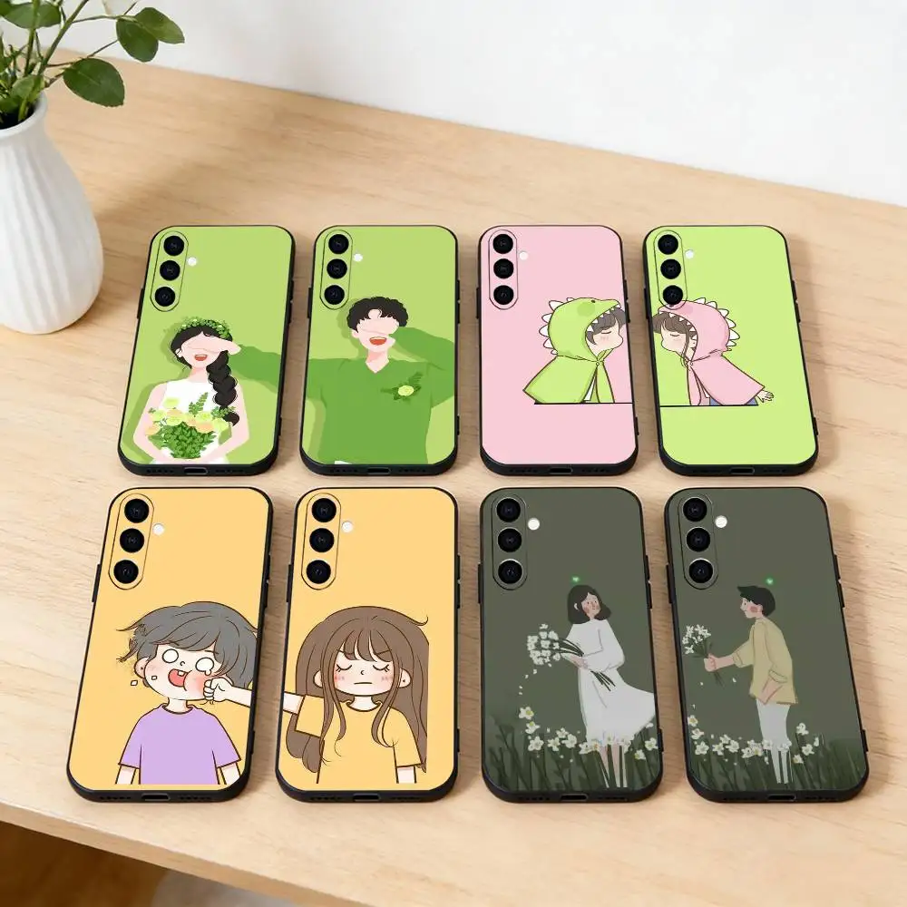 

cartoon couple Phone Case For Samsung Galaxy A91,80,73,72 ,71,53,52,32 ,31,22,21s,20,Soft Black Case