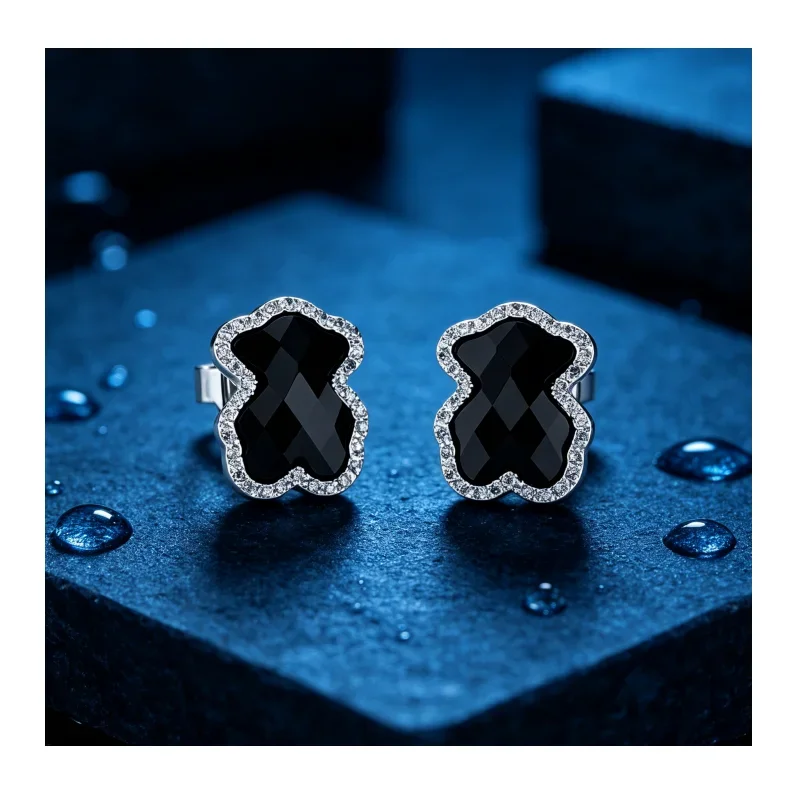 Crystal Halo Black Bear Stud Earrings — product information 2