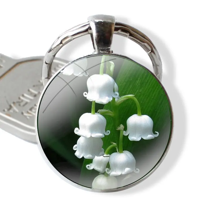 Lily of the Valley Flower 25mm Glass Cabohcon Keychain Key Rings for Women Men Jewelry Gift