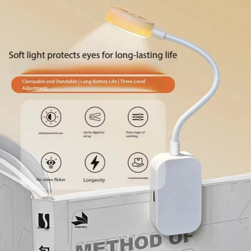 Folding Mini Clip Book Lamp Rechargeable LED Night Light 3 Modes Eye Protection Stepless Dimmable Flexible for Bedroom Reading