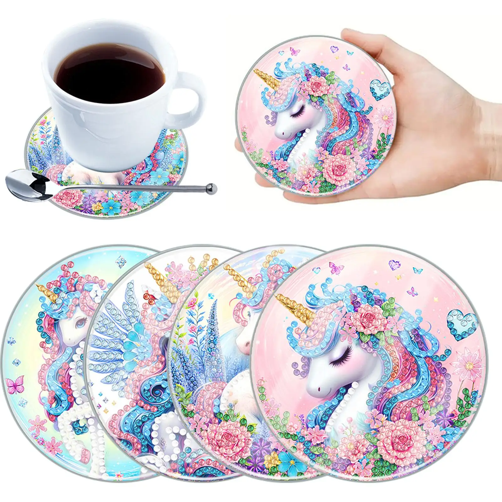 

4pcs Set DIY Diamond Painting Coasters Kits Can Be Washed With Water Full Drill Diamond Coaster Diamond Painting Crafts Coaster