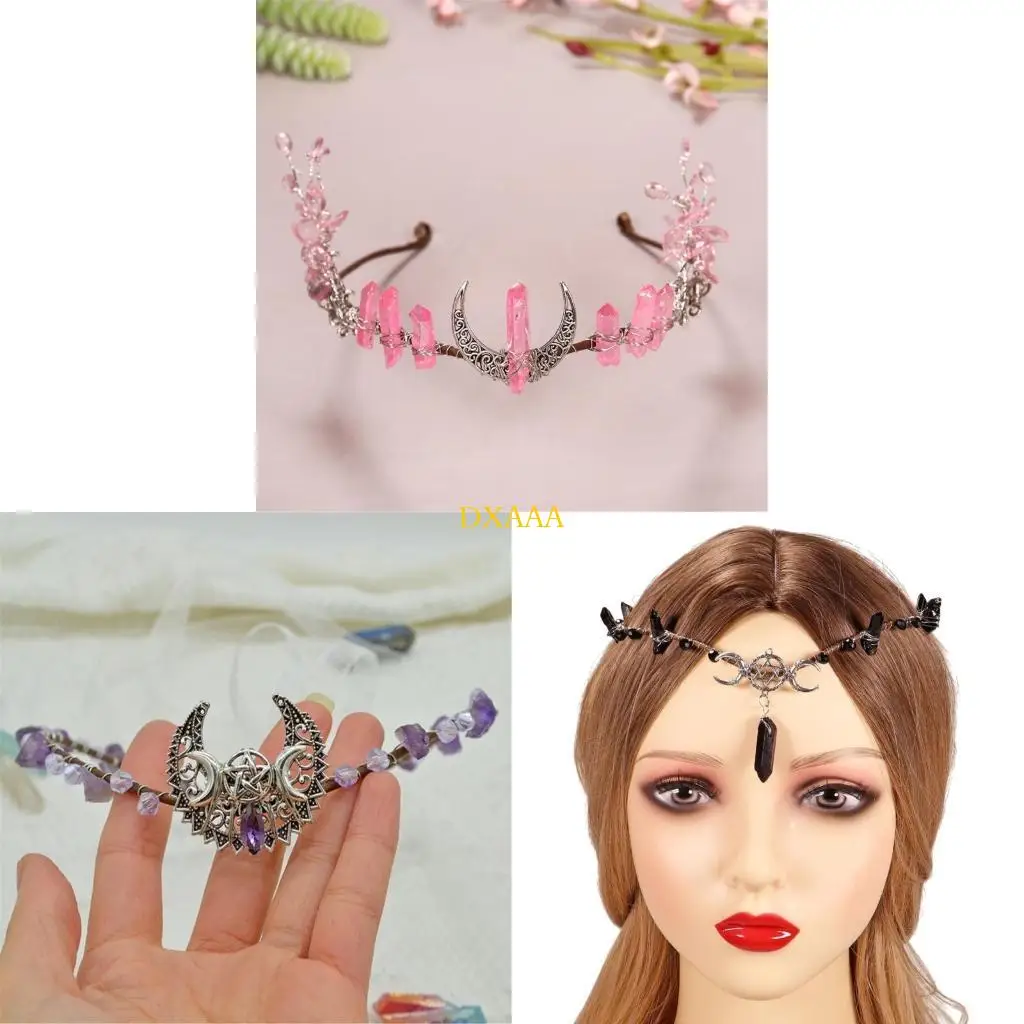 

DXAA Witch Charm Headband Halloween Costume Colorful Crystal and Moon for Live Show