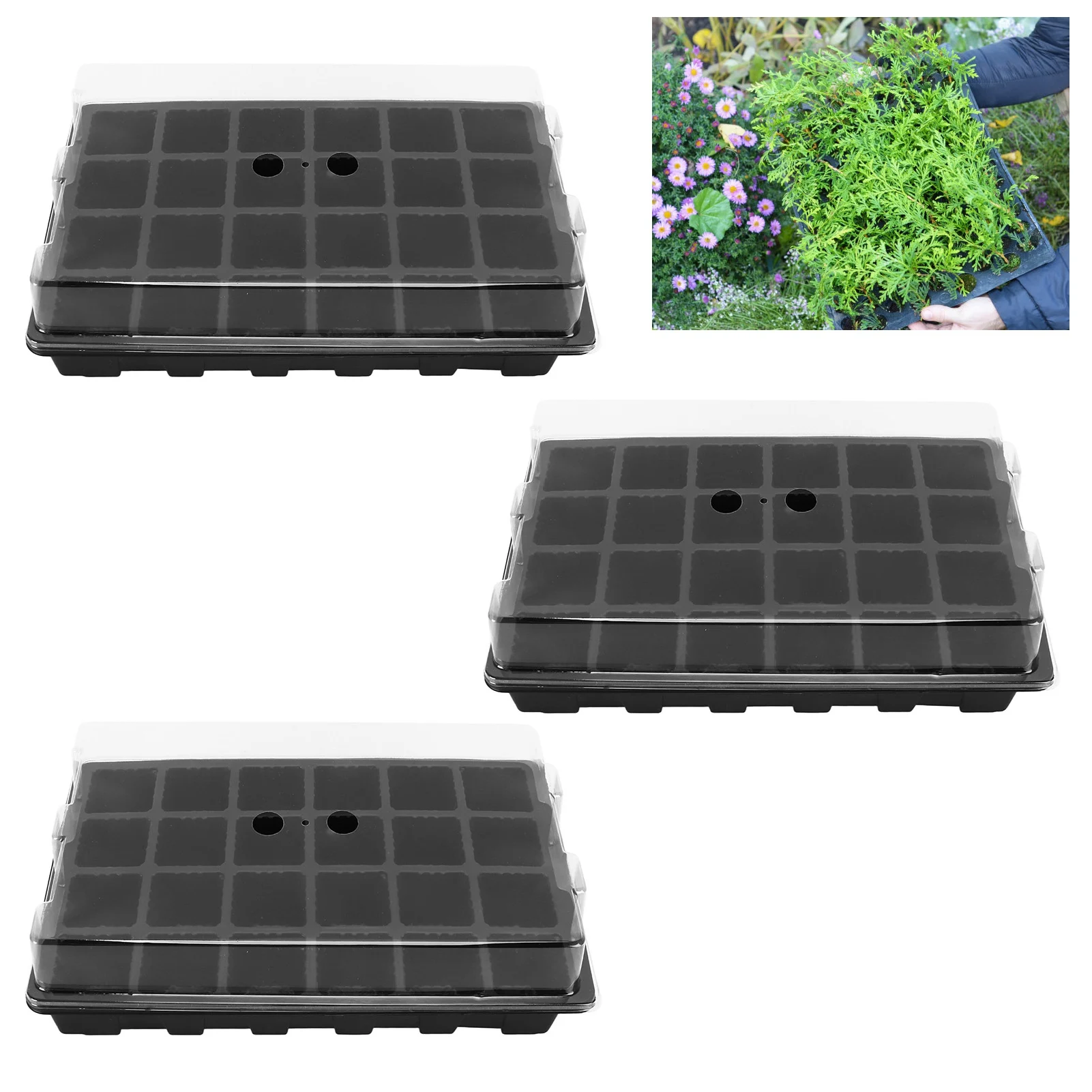 3Set 24 Hole Plant Growing Tray Propagation Tray Breathable Seedling Plate Garden Nursery Tray