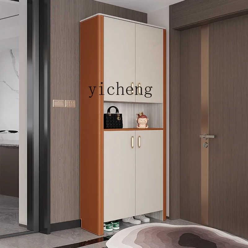 X5-18 light luxury shoe cabinet entrance cabinet integrated partition household saddle leather foyer cabinet against the