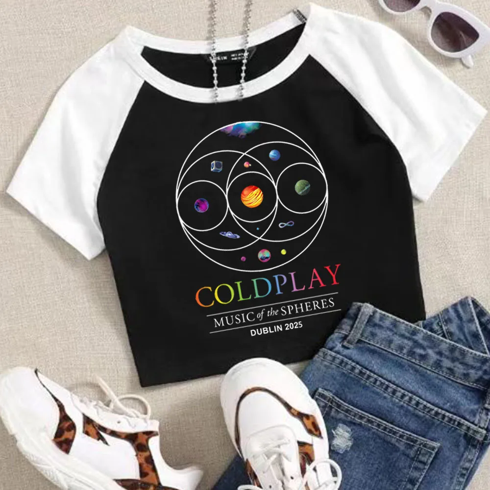 

Cold-play 2025 Music of the Spheres World Tour Crop Tops T-Shirt Girls Fashion Women O-Neck Short Sleeve Fans Gift T-shirt