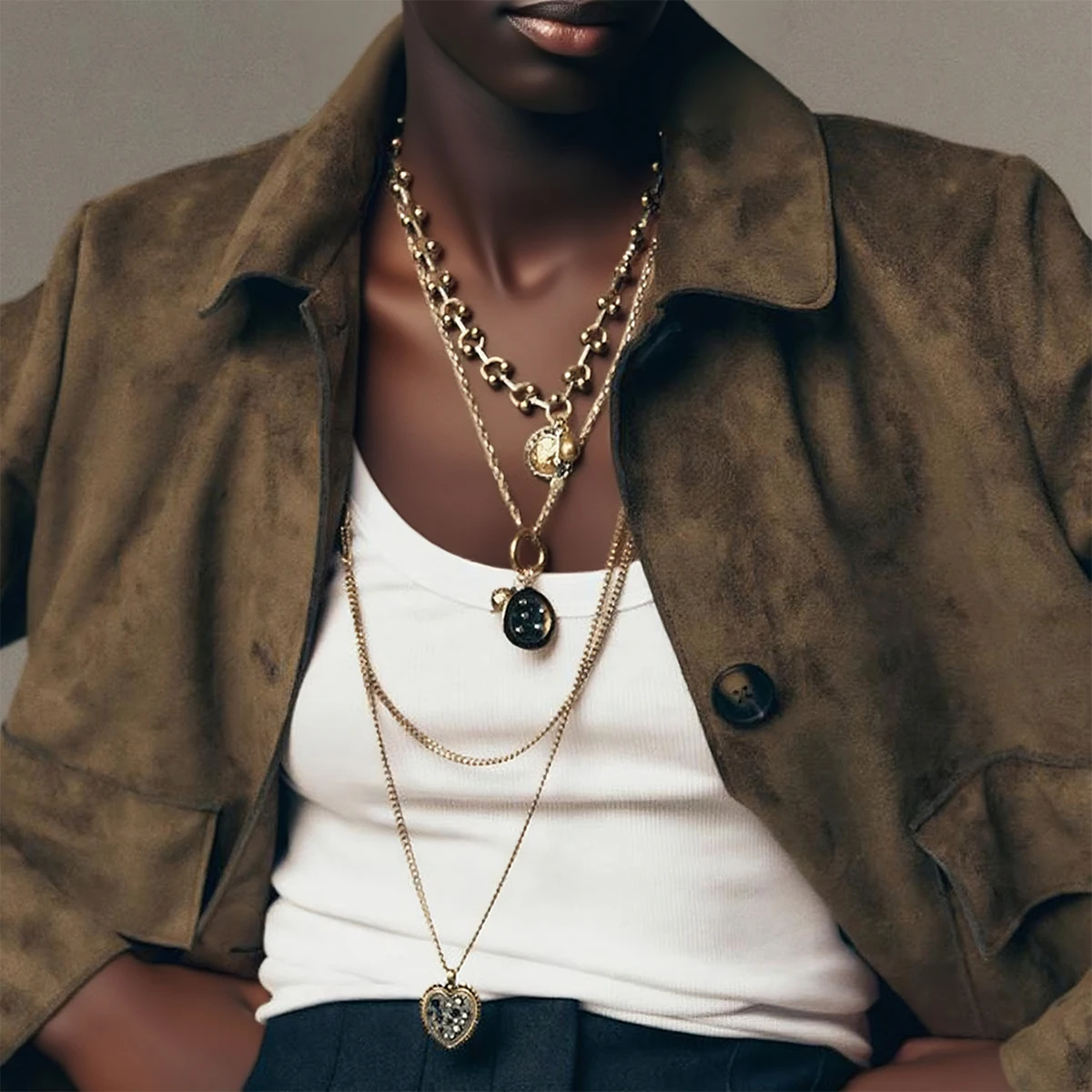 

3Pcs/sets ZAA Vintage Metal Chains Geometric Pendant Necklaces for Women Statement Jewelry Neck Accessories