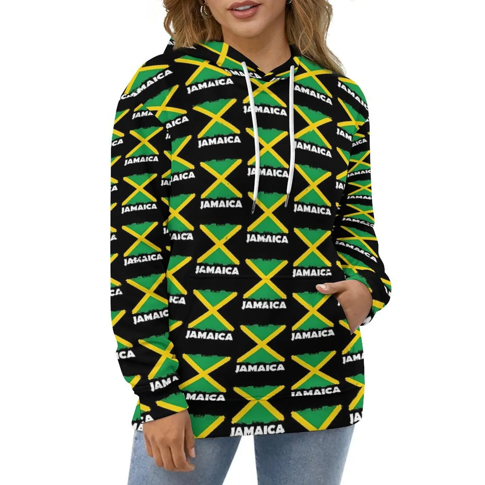 

Jamaica Flag Print Hoodies National Day Hip Hop Oversized Hoodie Women Long Sleeve Kawaii Graphic Casual Hooded Sweatshirts