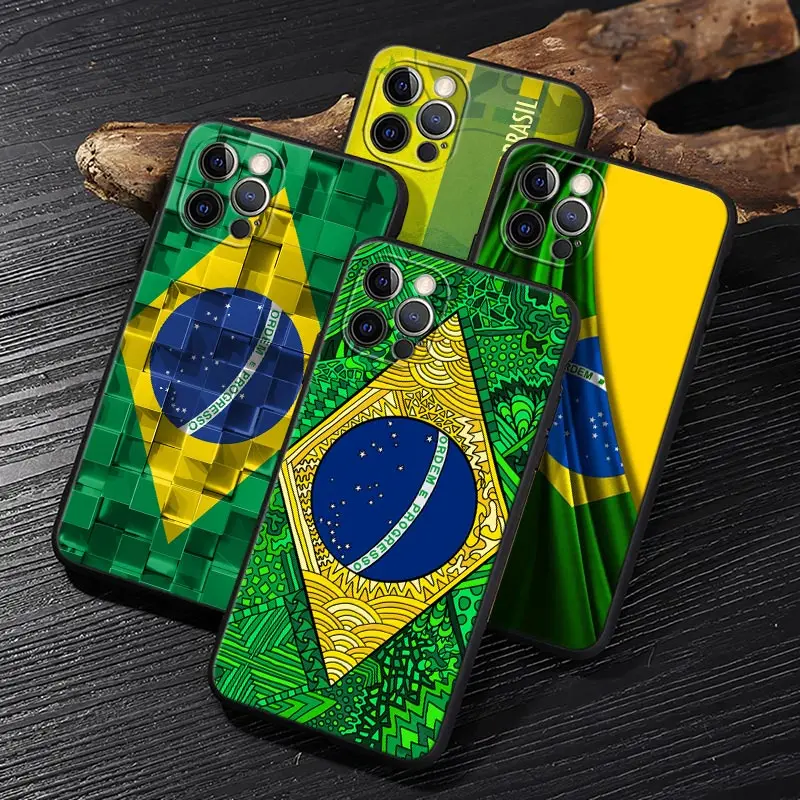 Brazil Flag Brazilian Football Funda For iphone 14 Case For iPhone 15 11 12 13 Mini 14 Pro Max XS 7 8 15 Plus SE Case Soft Cover