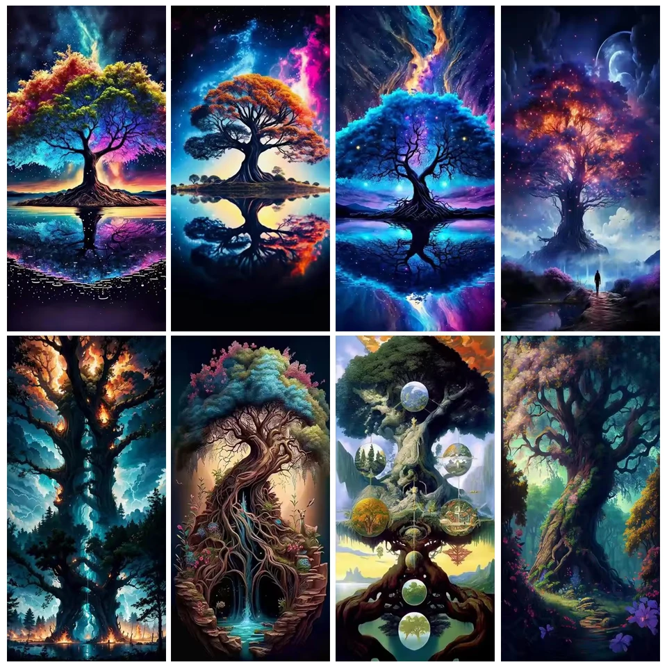 Diy Diamond Painting Cross Stitch Large Size Tree Of Life Full Mosaic Embroidery Landscape Plant Picture Wall Decor