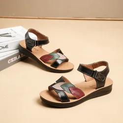 Women's Sandals Summer New Open Toe Round Head Spell Color Slippers Lightweight Casual Non-slip Mum Shoes Sandalias Femininas