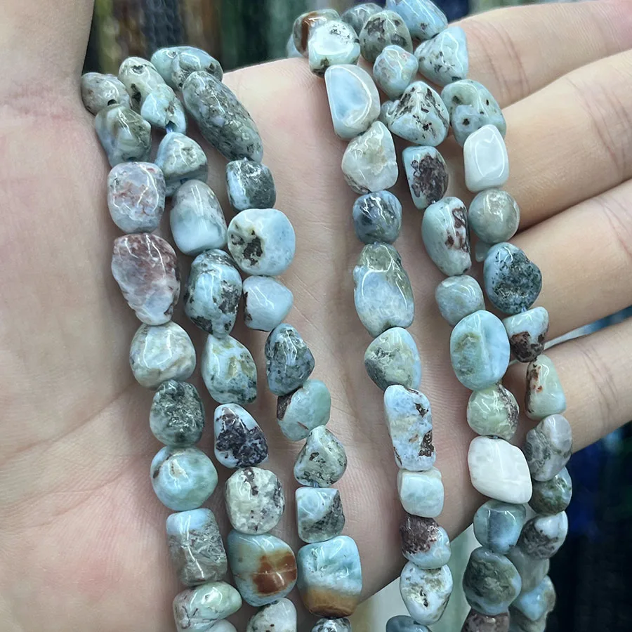 Natural Crystal Larimar Stone Conformal Section Irregular Faceted Loose Beads For Jewelry Making DIY Necklace Bracelet 15''