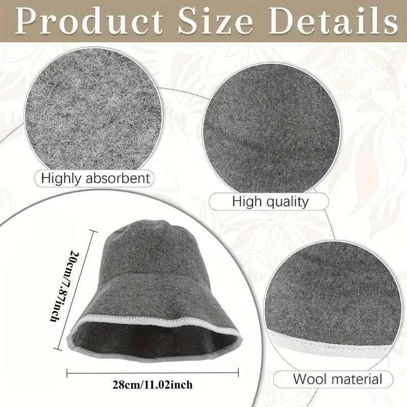 Wool Felt Sauna Hat Unisex Heat Resistant Russian Banya Bucket Hat Sweat Absorbing Head Hair Protection for Sauna Spa Bath Room