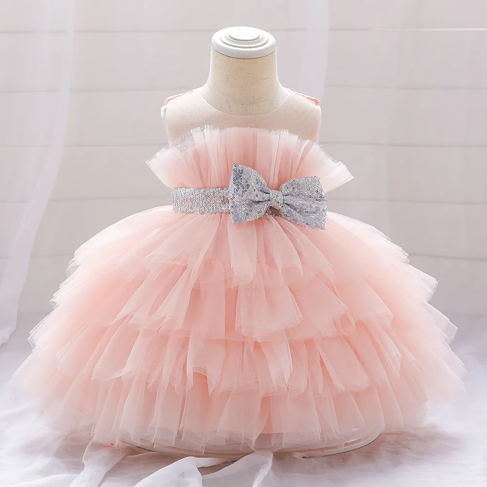 Girls Princess Dress Party Wedding Bridesmaid Formal Gown Kids Baby's  Pompadour cake dress Sequined multi-layer dress bowknot