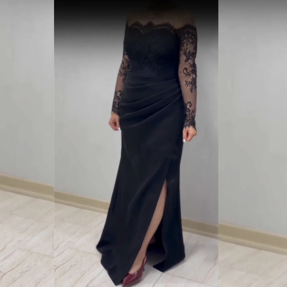 

Customized Jersey Lace Draped Off-the-shoulder Trumpet Long Dresses Bespoke Occasion Sexy Party Gown Elegant High Quality