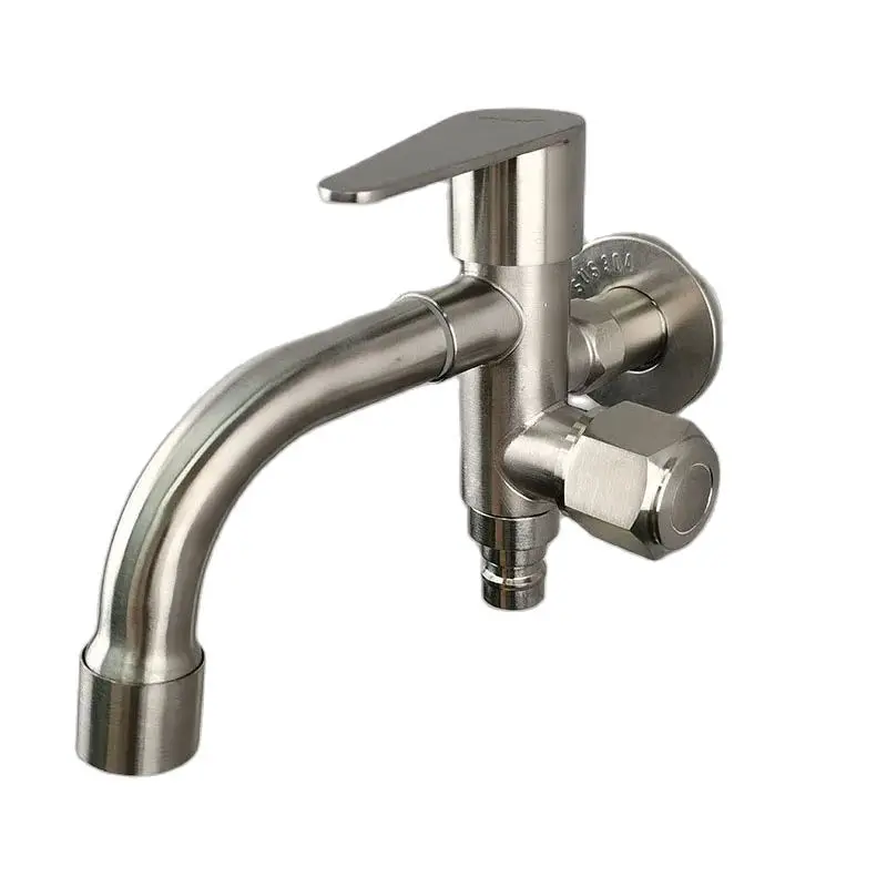 304 Stainless Steel Faucet 1 in 2 out Head Two Way Water Washing Machine Washer Tap Faucet Garden Bibcock