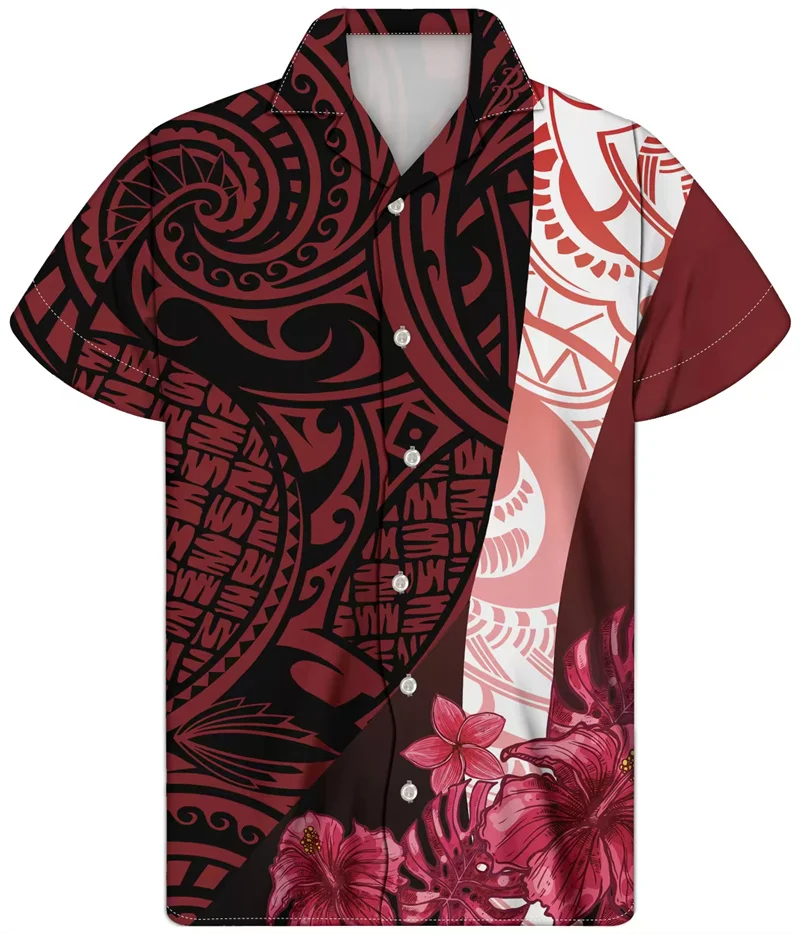 2024 Vintage Men's Shirts Short Sleeve Summer Cuban Collar Shirt Polynesian Tribal Men's Shirts Print Summer Hawaiian Shirt