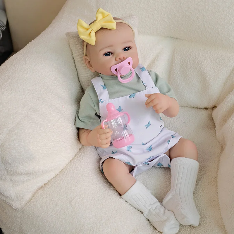48cm Full Vinyl Body Reborn Girl Doll  Julietta with 3D Skin Multiple Layers Painting Blue Eyes Painted Hair Doll Toy