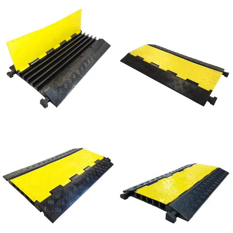 Flexible 90cm 100% Recycled Rubber 5 Channel Heavy Duty Yellow Black Cable Protector Speed Bump Straight Cable Cover