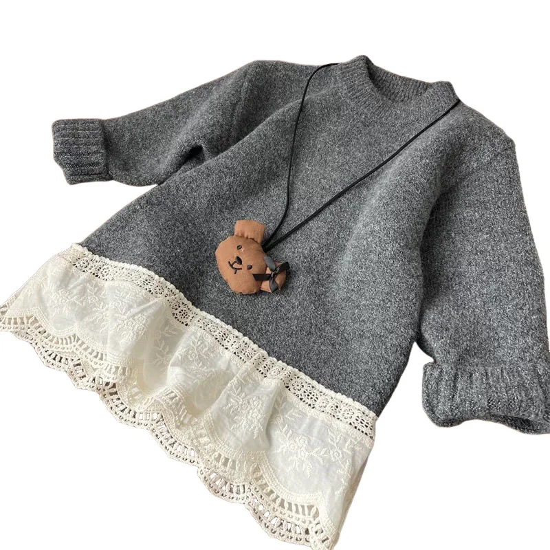 الخريف الشتاء الفتيات محبوك سترة لون نقي طويلة الأكمام قمم جولة الرقبة البلوز ملابس الأطفال مريحة نمط الحلو #6