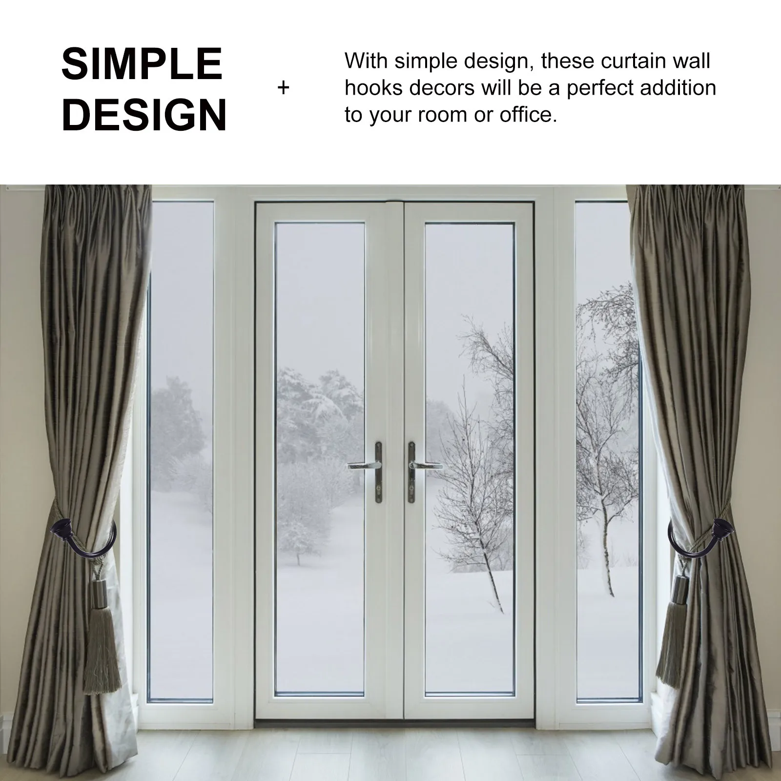 

2Pcs U-Shape Curtain Holdbacks Iron Hooks Strong Wall Hook for Coats Towels Curtains Home Use Curtain Hooks Door U-Shape Hook