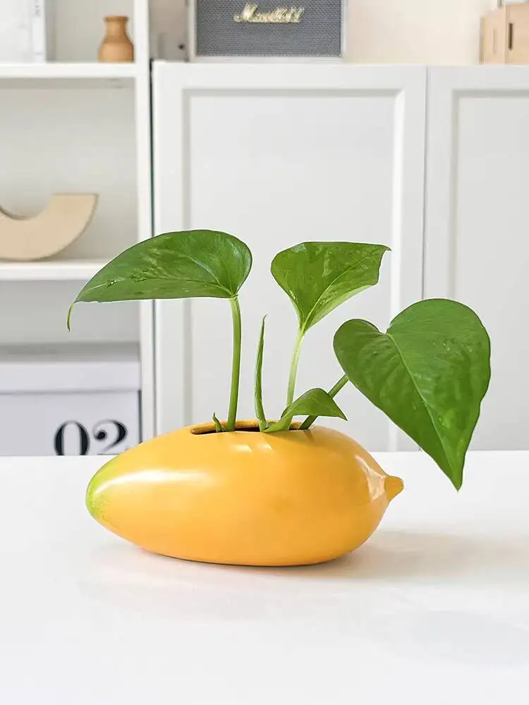 Creative Artificial Mango Ceramic Small Vase For Flower Arrangement, Living Room Hydroponic Green Plant, Office High-End Desktop