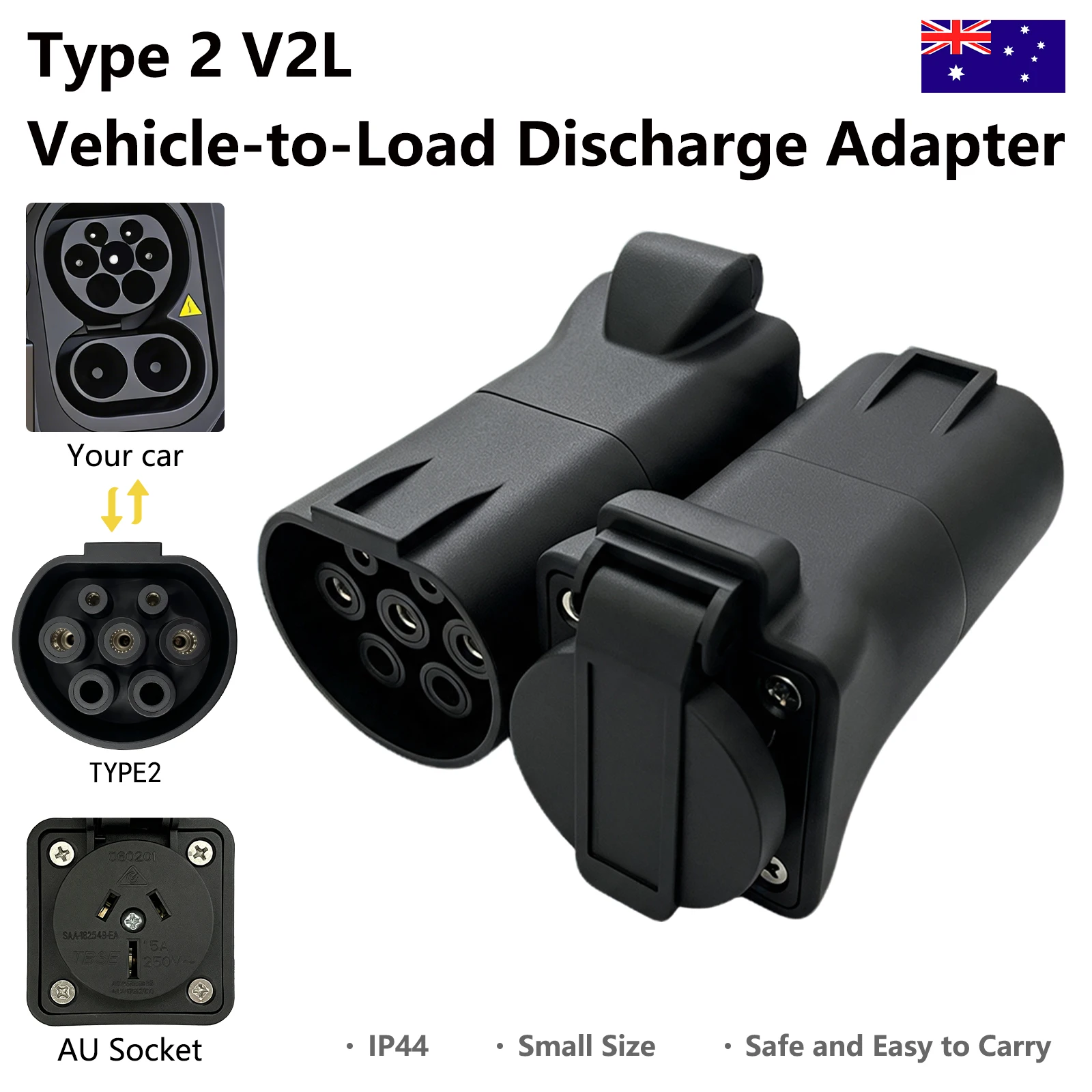 Type2 V2L Discharger Adapter Suitable BYD MG AION Geely Chery Jaecoo ZEEKR GWM LEAPMOTOR SMART Vehicle‑to‑Load Plug AU Socket EV