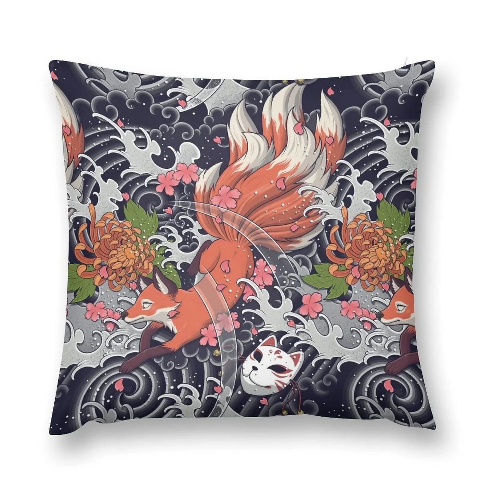 Nine Tailed Fox Spirit Playing in the Rain Throw Pillow luxury throw pillow covers christmas decorations 2025 pillow