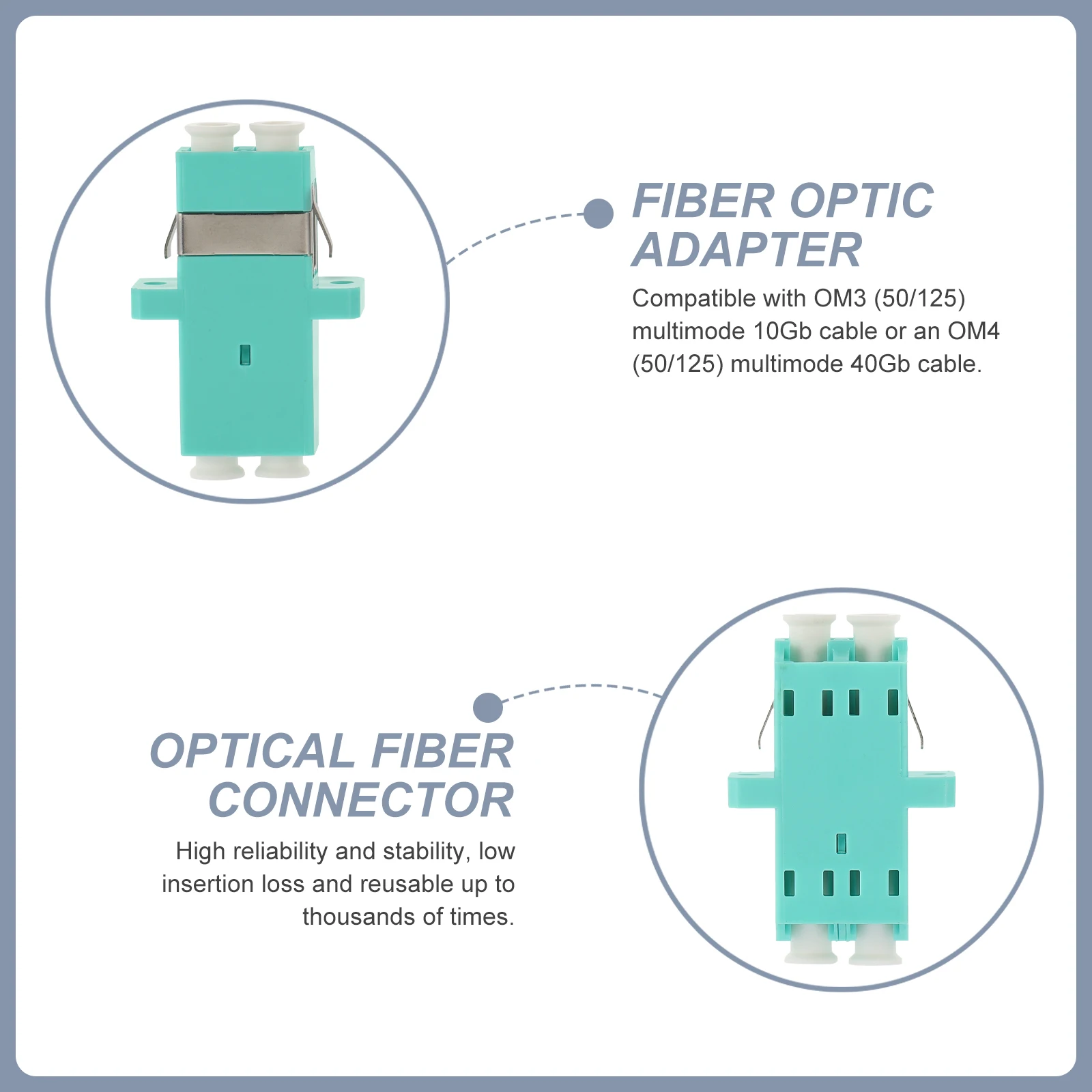 

5 pcs LC Female to LC Female Duplex Fiber Optic Connector Couplers Adapter Multimode Cable Connectors OM4 Low Loss Reusable