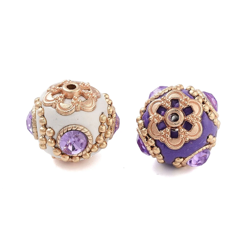 PandaHall 20 Stück handgefertigte indonesische runde Perlen, 20 mm, Vintage-Blumen-Glas-Polymer-Ton-Perlen für die Schmuckherstellung von Armbändern – Detail 1
