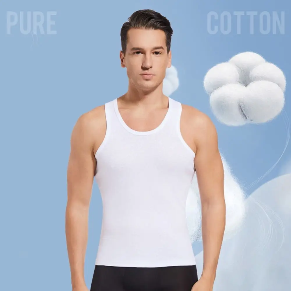 

Fashion Sleeveless Men Cotton Vest Solid Color Simple Men’s Tank Top Clothing Round Neck Men Summer Tight Top Sports