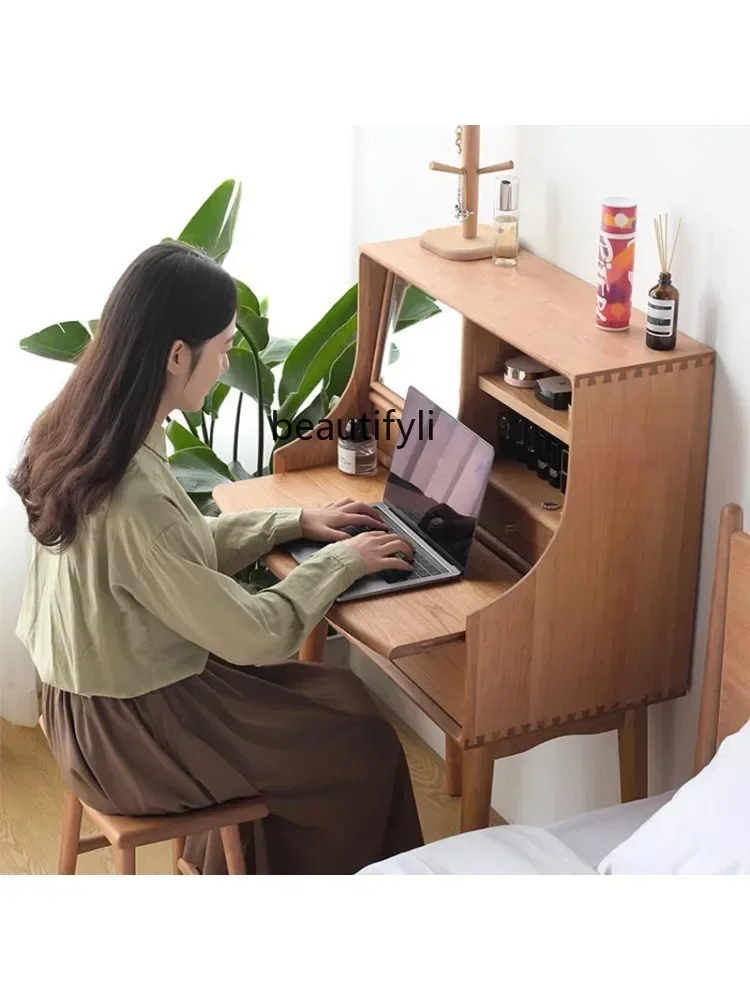 

S Nordic Cherrywood Dressing Table Bedroom Makeup Table Japanese Modern Simple Small Apartment Solid Wood kawaii room decor