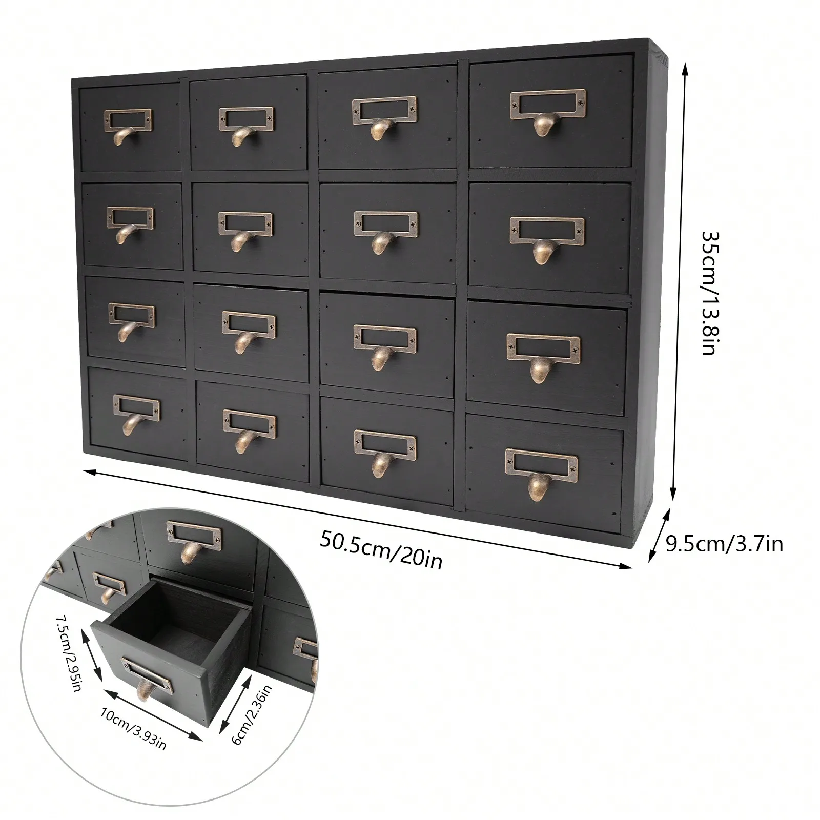 

16 Drawers Apothecary Cabinet Desk Drawer Organizer, Traditional Library Card Catalog Cabinet Home/Office