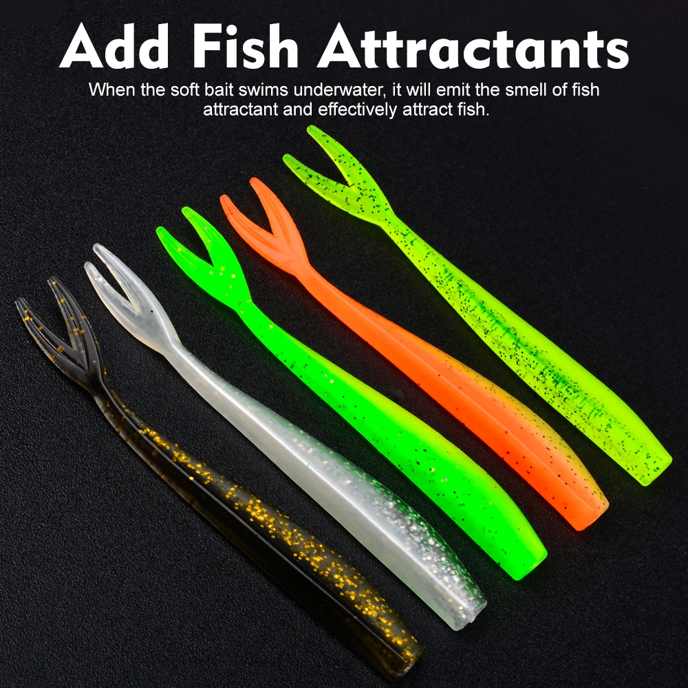 Proberos 12 Stück/Beutel Schwimmender Weichköder Angelköder 10cm V-Form Split-Tail Swimbait 3,4g Wurm Salzwasser Bass Angelköder – Detail 6