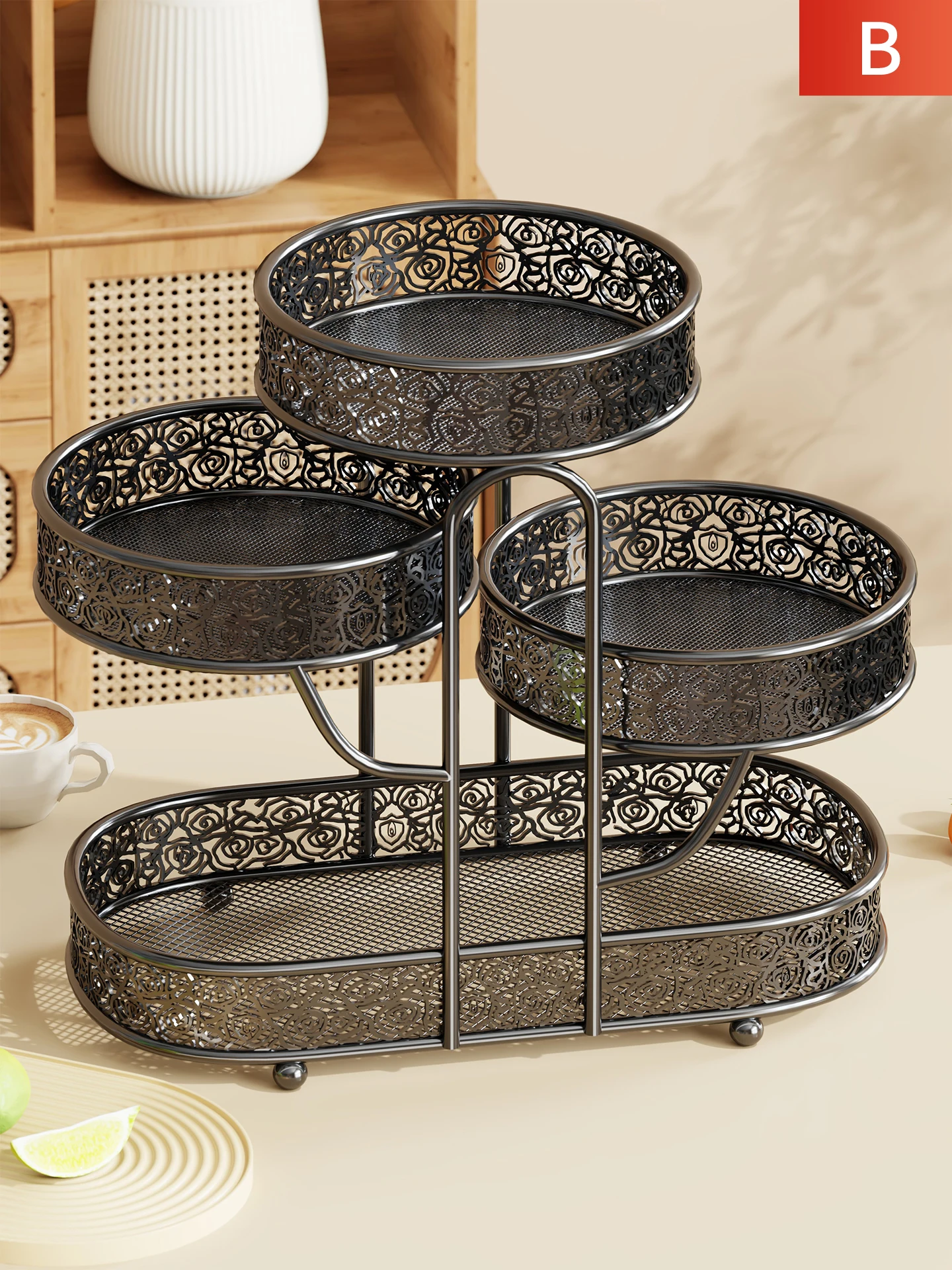 

Ele Multi-Layer Fruit Basket Living Room Home Use Dining Table Fruit Tray Sna Display Stand Simple Sle Iron Material