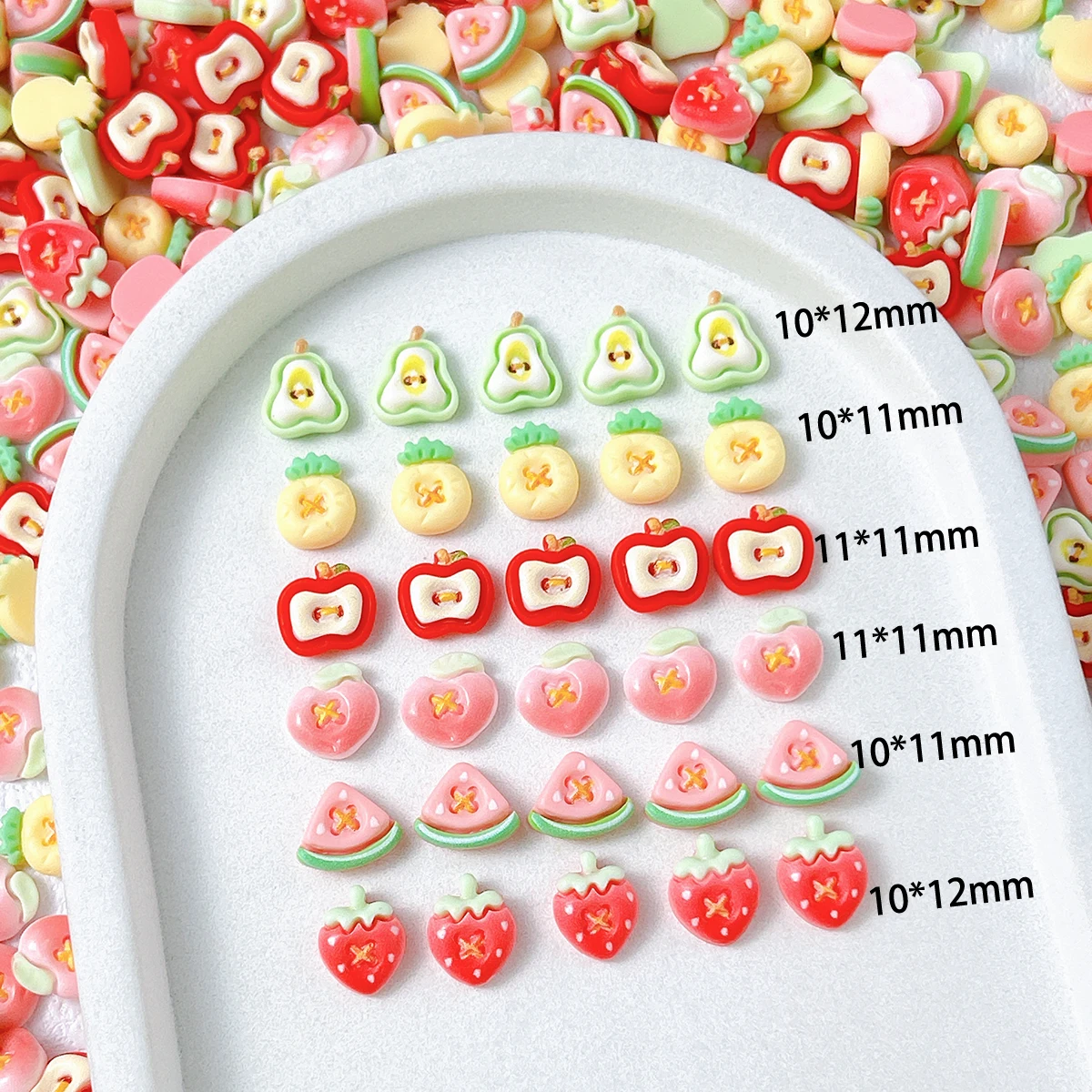 30PCS Novelty Creative Fruit Series Resin Nail Charms 3D Cartoon Simulated Peach Apple Watermelon Mixed Nail Art Decorations DIY