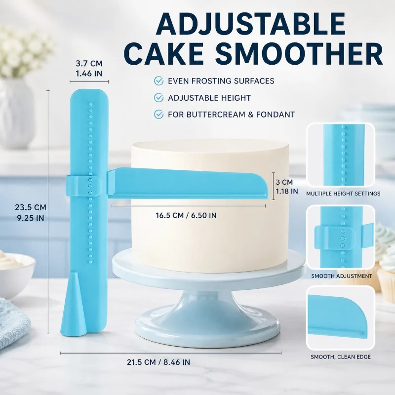 Adjustable Height Cake Smoother Cream Fondant Scraper Right Angle Icing Edge Smoothing Baking DIY Decorating Tool