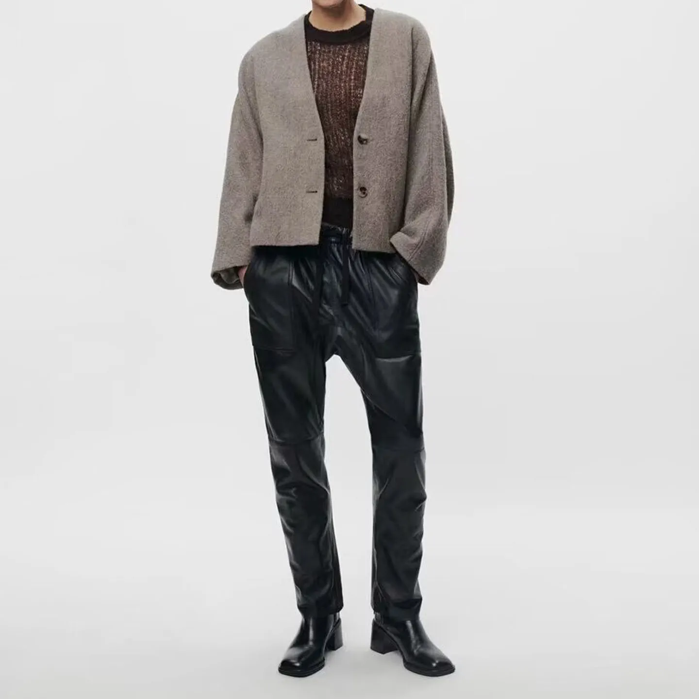 

Модное шерстяное пальто женское, универсальное, Ele, осень 2023, Новое поступление Z, прямой крой, длинный свеч V-Ne