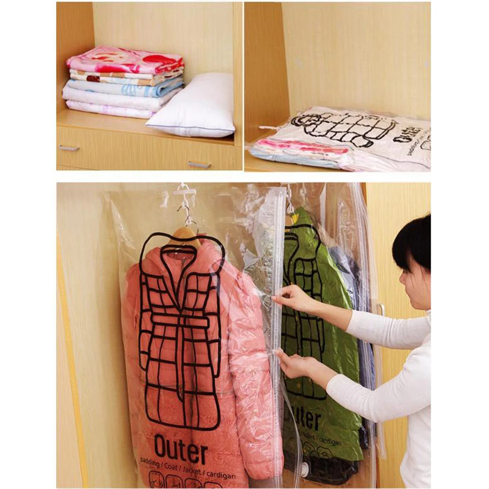 

Hanging Compression Pe+Pa Material Airtight Storage Bag For Clothes Hanging Garment Bag Bedding Travel 67X90Cm S