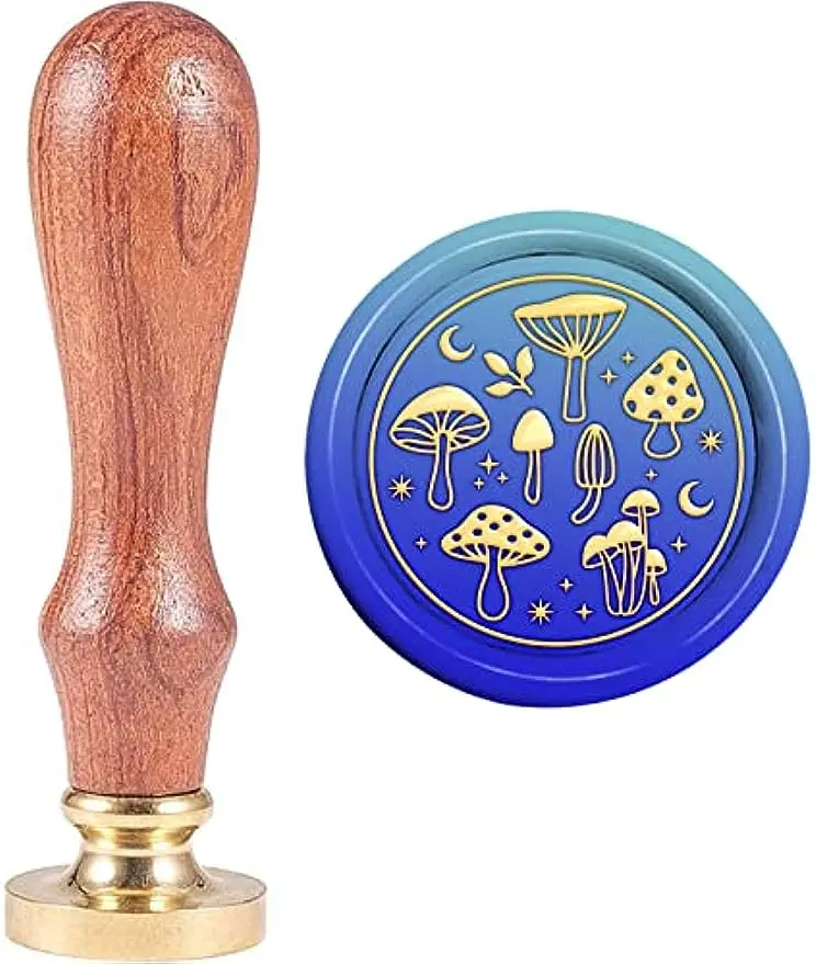 

1PC Mushroom Wax Seal Stamp Moon Star Grass Sealing Wax Stamps Retro 30mm Durable Brass Head Smooth Wooden Handle